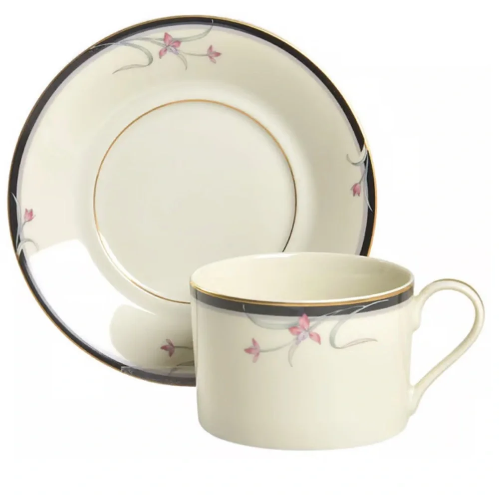 Mikasa Floradora Ivory China Flat‎ Cup & Saucer Set of 2 Japan Discontinued